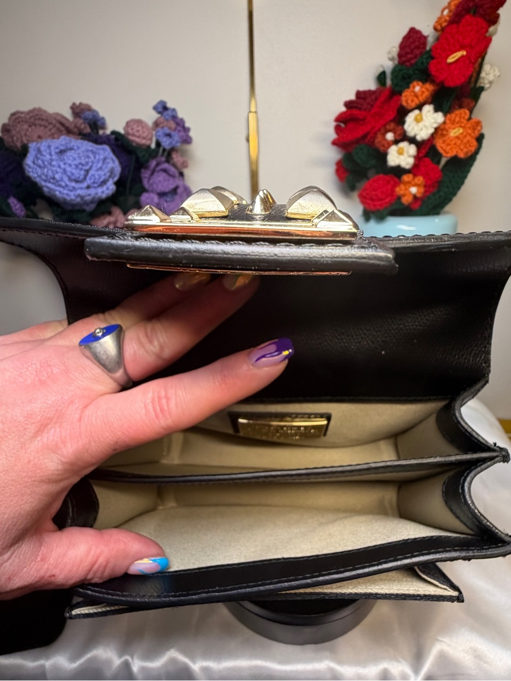 Valentino Black Leather Satchel with Gold Stud Detailing EUC with COA - Picture 8 of 10